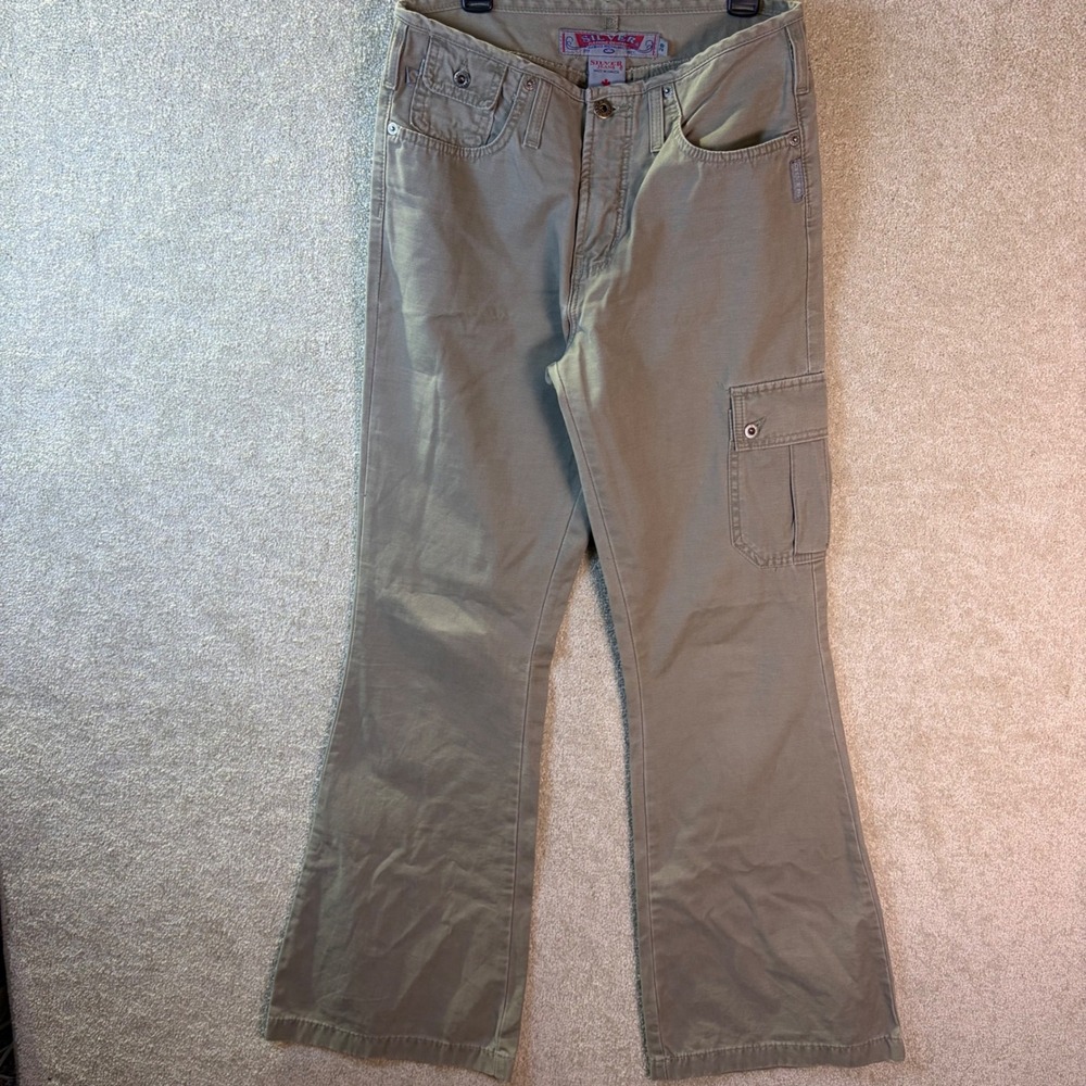 Vintage Silver Jeans Cargo Pants Womens 28 Green Big Flare Leg Y2K Utility READ